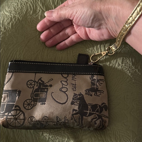 Coach Tan and Black Wristlet with Added Gold Strap - Picture 2 of 8